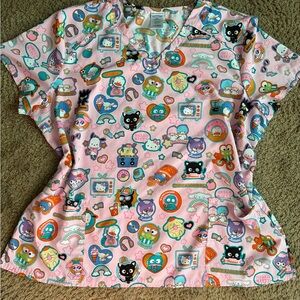 Sanrio Pink Multi-Character Printed Scrub Top